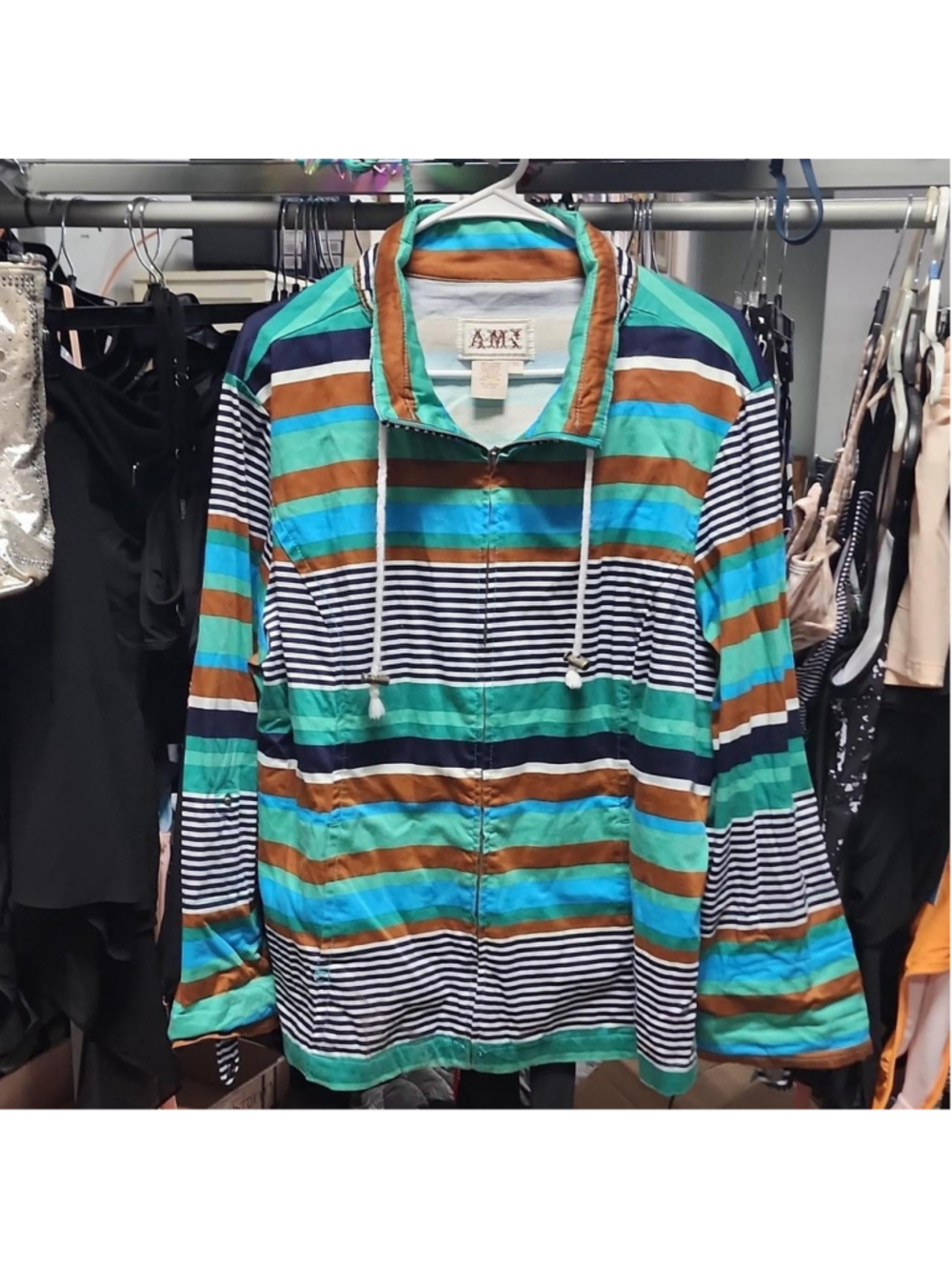 AMX multicoloured striped zip up hoodie Size XL #striped #hoodie